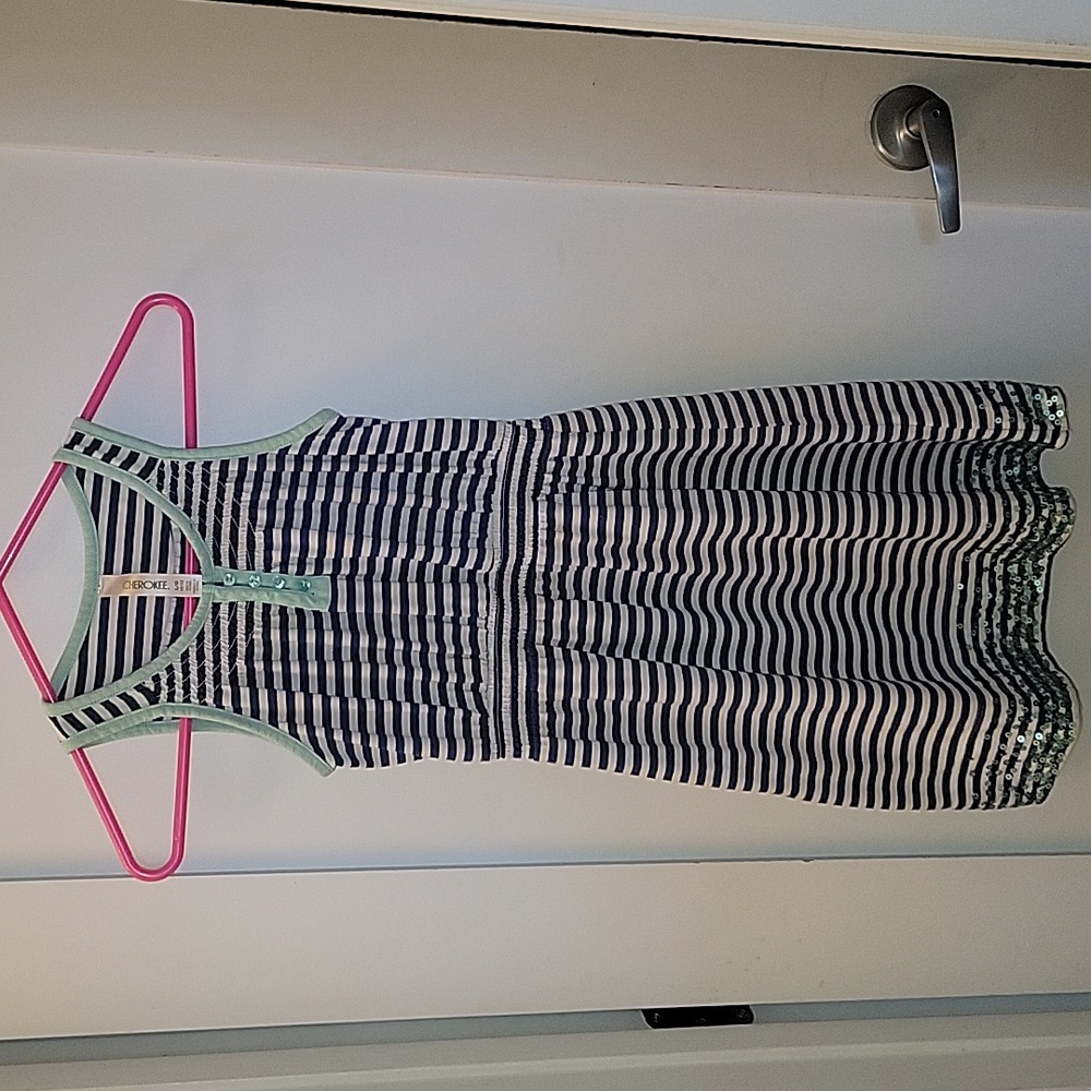 Cherokee Girls Striped Sleeveless  Dress With Seguin Bottom Detail